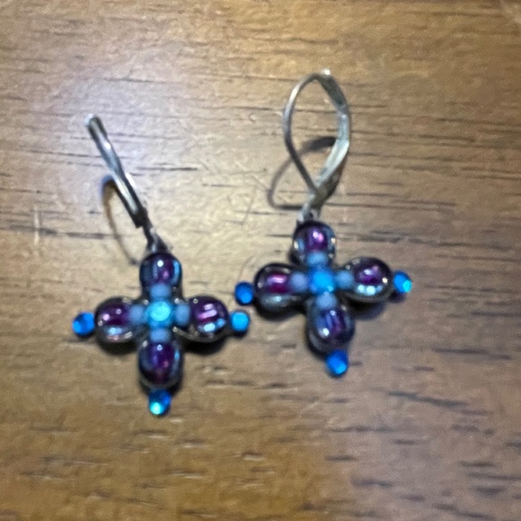 Ayala Bar Earrings blue/purple beads - Picture 1 of 3